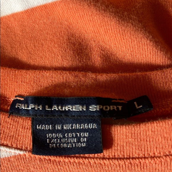 Ralph Lauren Orange and White Striped Long Sleeve Tee with Green Polo Logo - Picture 5 of 5
